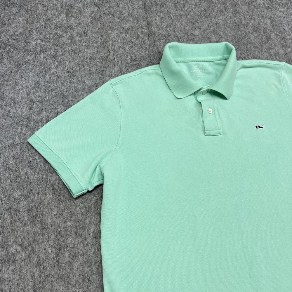 Vineyard Vines Polo Shirt Mens Large Green Slim Fit 100% Cotton Pique Whale Logo - Picture 7 of 16